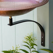 ACHLA Hammered Solid Copper Birdbath Wall Mount | Satin Copper Brass Bowl with Black Wrought Iron Bracket | Balcony & Deck Garden | Model BBHC-03T-WM