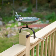 ACHLA Scallop Shell Birdbath Over Rail Bracket | Antique Brass Plated Brass and Wrought Iron | Deck, Balcony & Porch Bird Bath | Model BBM-01-OR2