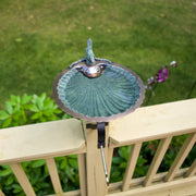 ACHLA Scallop Shell Birdbath Over Rail Bracket | Antique Brass Plated Brass and Wrought Iron | Deck, Balcony & Porch Bird Bath | Model BBM-01-OR2