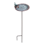 ACHLA Scallop Shell Birdbath with Stand | Antique Brass with Verdi Finish Brass | Garden & Patio Bird Bath | 11 x 11 x 2.5-4 in | Model BBM-01-S