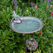 ACHLA Scallop Shell Birdbath with Stand | Antique Brass with Verdi Finish Brass | Garden & Patio Bird Bath | 11 x 11 x 2.5-4 in | Model BBM-01-S