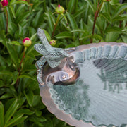 ACHLA Scallop Shell Birdbath with Stand | Antique Brass with Verdi Finish Brass | Garden & Patio Bird Bath | 11 x 11 x 2.5-4 in | Model BBM-01-S