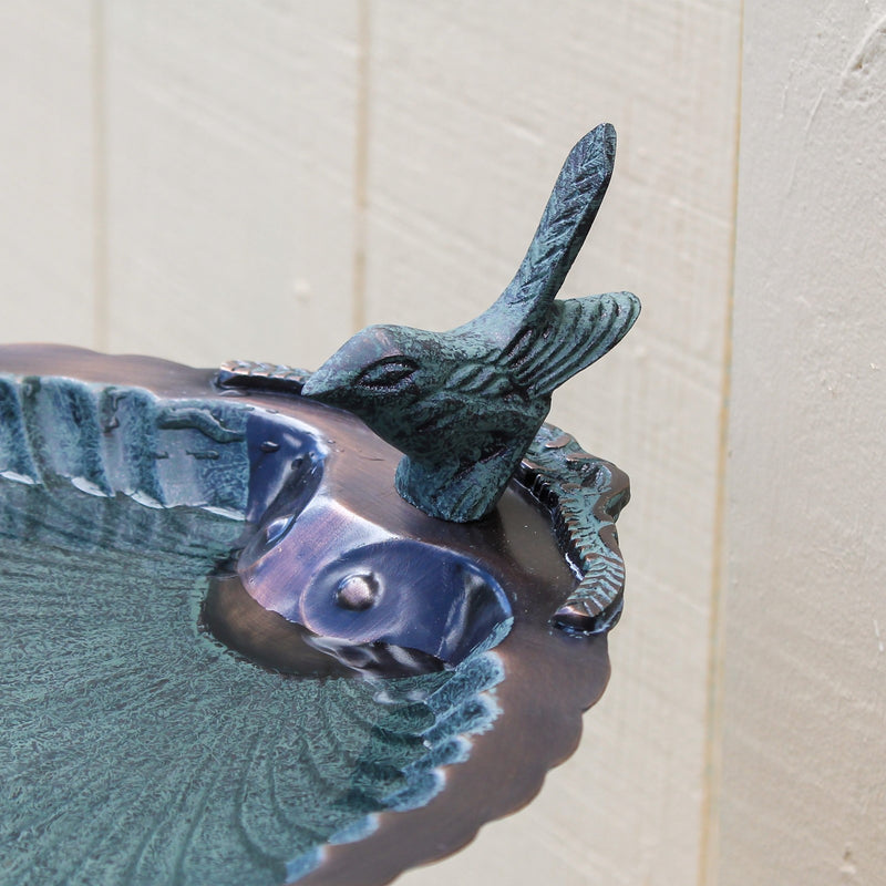 ACHLA Scallop Shell Birdbath 14in Wall Mount | Antique Brass Plated Brass and Wrought Iron | Porch & Deck Garden Accent | Model BBM-01-WM