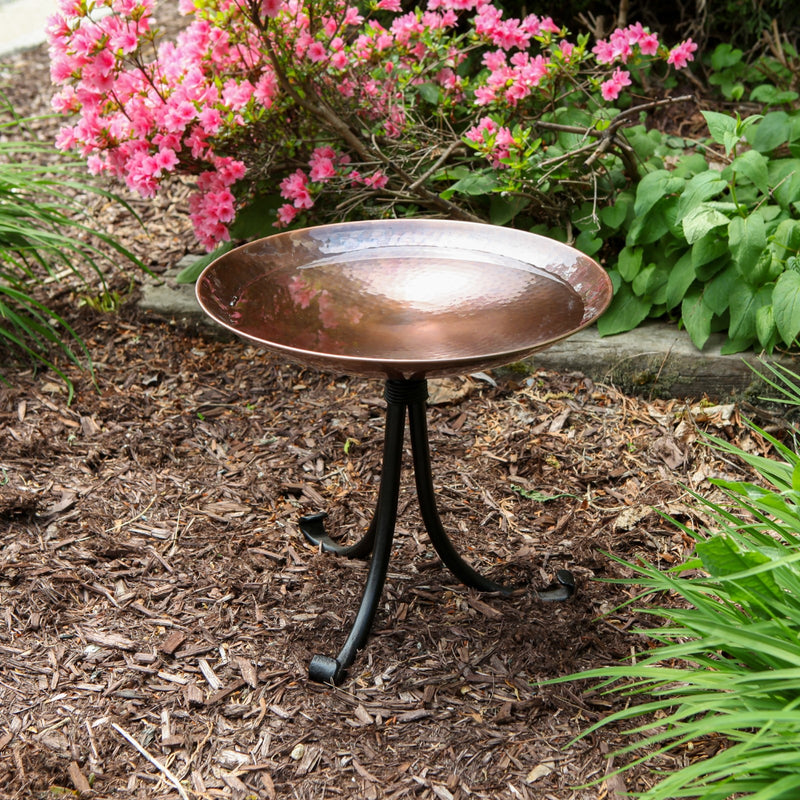 ACHLA Burnt Copper Birdbath Tripod Stand | Hammered Copper Bowl on Wrought Iron Base | Garden & Patio Accent | 14 x 14 x 13 in | Model BCB-01-TR2