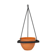 ACHLA Lina Hanging Planter I | Minimalist Burnt Sienna Galvanized Steel and Black Wrought Iron | Indoor & Outdoor Container Garden | Model BH-01-63BS