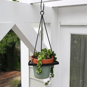 ACHLA Lina I Plant Hanger | Terra Cotta Polymer-Wood-Stone Blend Pot with Black Wrought Iron Stand | Indoor & Outdoor Hanging Planter | Model BH-01