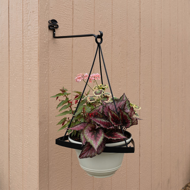 ACHLA Lina II Plant Hanger | Terra Cotta Polymer-Wood-Stone Pot with Black Wrought Iron Stand | Indoor & Outdoor Container Garden | Model BH-02