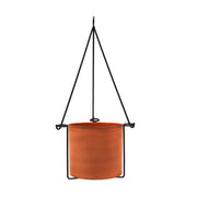 ACHLA Vera Hanging Planter | Burnt Sienna Galvanized Steel Pot with Black Wrought Iron Frame | Indoor & Outdoor Container Garden | Model BH-03-62BS