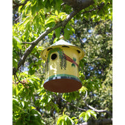 ACHLA Bastion Birdhouse | Hand-Painted Iron & Wood, Yellow & Teal | Garden & Patio Accent | 8in Dia x 12in H | Model BH-20