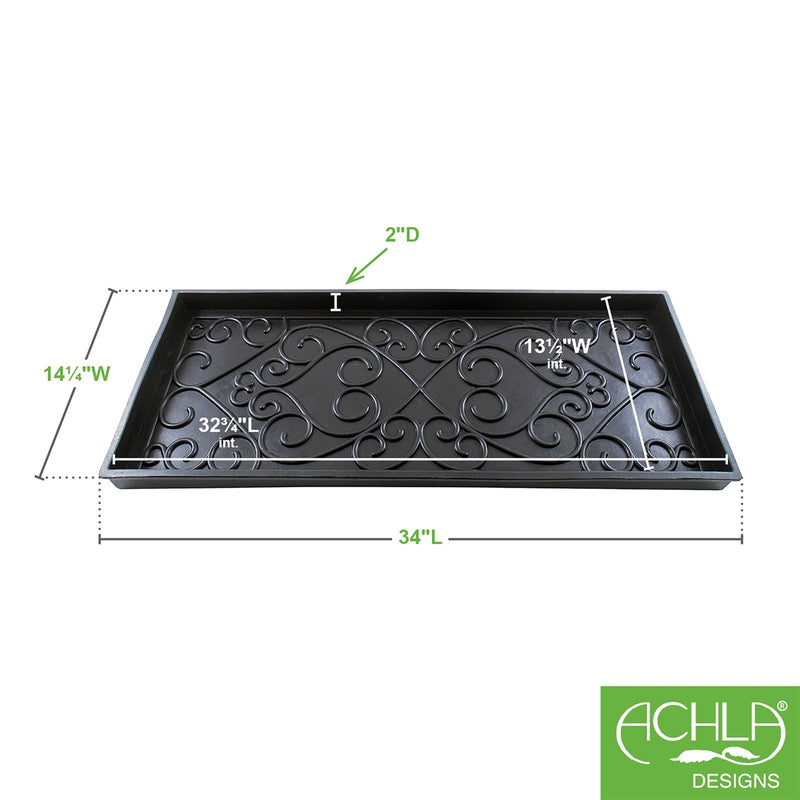 ACHLA Boot Tray | Heavy Rubber Scrollwork Design | Entryway & Mudroom Catch-All | 34 x 14 x 2 in | Model BT-01