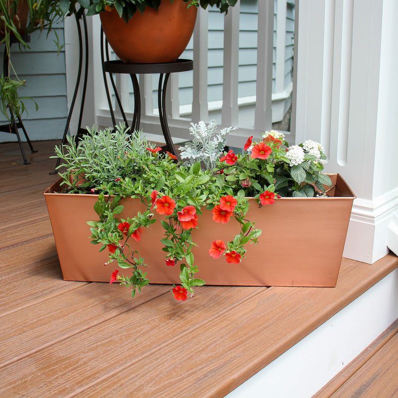 ACHLA Medium Plain Flower Box | Copper Plated Steel | Window Box & Balcony Planter | 8 x 23 x 8 in | Model C-09C