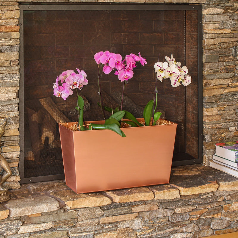 ACHLA Flower Box 22in Decorative Planter Cachepot | Copper Plated Galvanized Steel | Indoor & Outdoor Container Garden | 22 x 9 x 12 in | Model C-10C