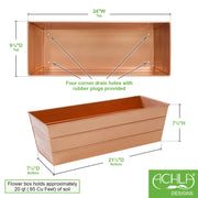 ACHLA Copper Plated Window Box 23.5in | Rustic Tin Outdoor Planter | Deck & Window Planting | 23.5 x 9.25 x 7.5 in | Model C-20C