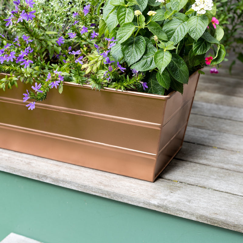 ACHLA Copper Plated Window Box 23.5in | Rustic Tin Outdoor Planter | Deck & Window Planting | 23.5 x 9.25 x 7.5 in | Model C-20C
