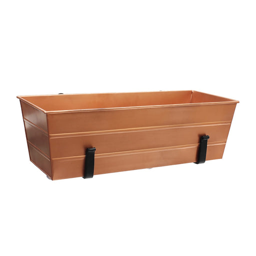 ACHLA Medium Flower Box with Clamp-On Brackets | Copper Plated Galvanized Steel and Black Wrought Iron | Porch & Balcony Railing | Model C-20C-RM
