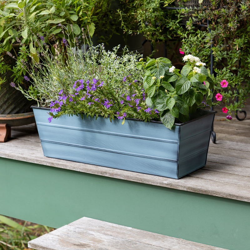 ACHLA Galvanized Steel Flower Box Planter Medium 24in | Classic Windowbox Nantucket Blue | Balcony & Entryway Container Garden | Model C-20NB
