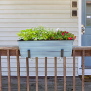 ACHLA Medium Flower Box with Clamp-On Brackets | Nantucket Blue Galvanized Steel and Black Wrought Iron | Front Porch & Balcony | Model C-20NB-RM