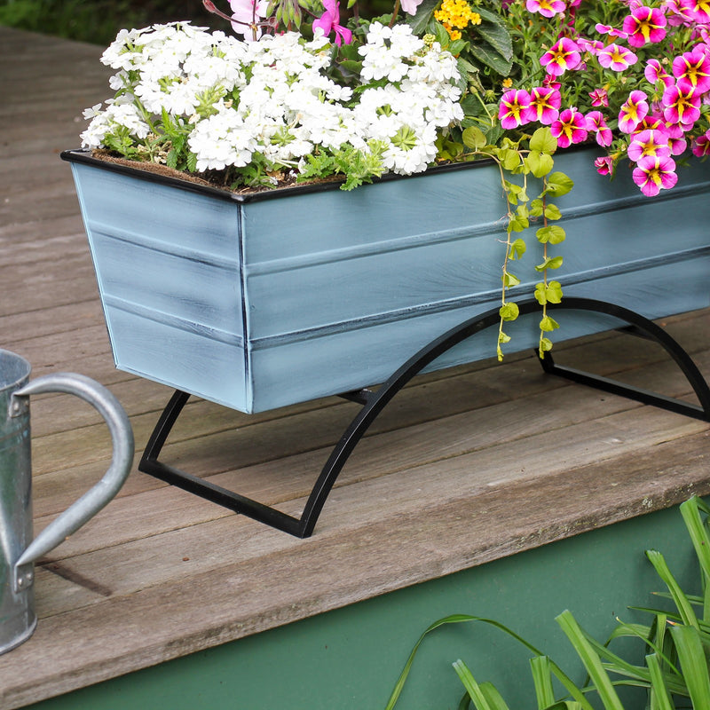 ACHLA Odette Medium Flower Box Stand | Wrought Iron and Galvanized Steel | Patio & Balcony Container Gardening | 10 x 24 x 12 in | Model C-20NB-S