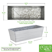 ACHLA Galvanized Steel Flower Box Planter Medium | Cape Cod White Patina Finish | Window Box & Balcony Container Garden | Model C-20W