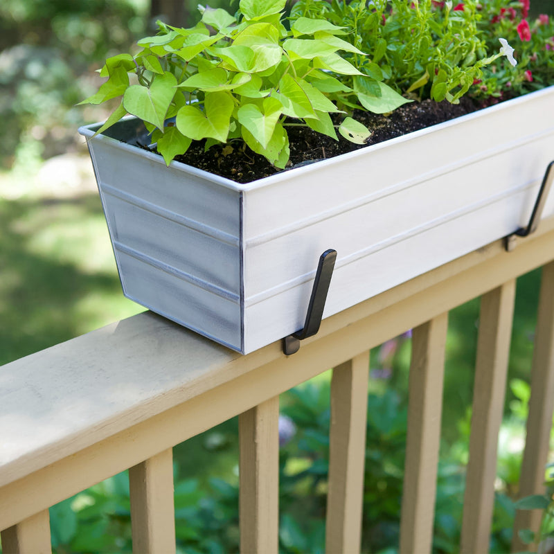 ACHLA Galvanized Steel Flower Box Planter Medium | Cape Cod White Patina Finish | Window Box & Balcony Container Garden | Model C-20W