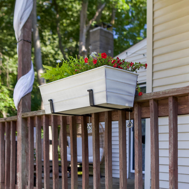 ACHLA Medium Flower Box with Clamp-On Brackets | Cape Cod White Galvanized Steel and Black Wrought Iron | Front Porch & Balcony | Model C-20W-RM