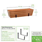 ACHLA Large Copper Flower Box with Wall Brackets | Rustic Copper Plated Galvanized Steel and Black Wrought Iron | Front Porch & | Model C-21C-WM