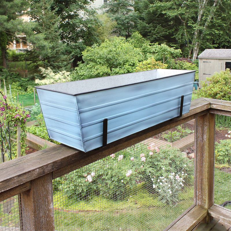 ACHLA Galvanized Steel Flower Box Planter Large | Classic Window Box Style in Nantucket Blue | Porch, Balcony & Garden Container | Model C-21NB
