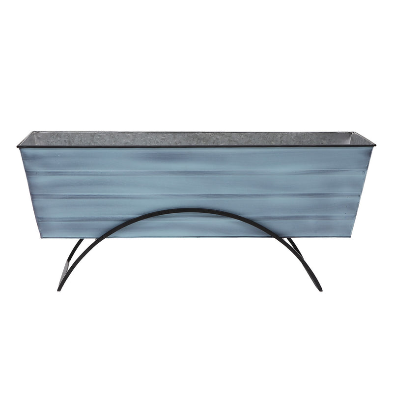 ACHLA Odette Large Flower Box Stand | Nantucket Blue Galvanized Steel and Black Wrought Iron | Patio & Balcony Container Gardening | Model C-21NB-S