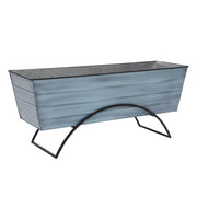 ACHLA Odette Large Flower Box Stand | Nantucket Blue Galvanized Steel and Black Wrought Iron | Patio & Balcony Container Gardening | Model C-21NB-S