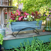 ACHLA Odette Large Flower Box Stand | Nantucket Blue Galvanized Steel and Black Wrought Iron | Patio & Balcony Container Gardening | Model C-21NB-S