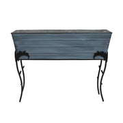 ACHLA Flora 35in Large Flower Box Stand | Nantucket Blue Galvanized Steel & Black Wrought Iron | Patio & Balcony Container Gardening | Model C-21NB-S3
