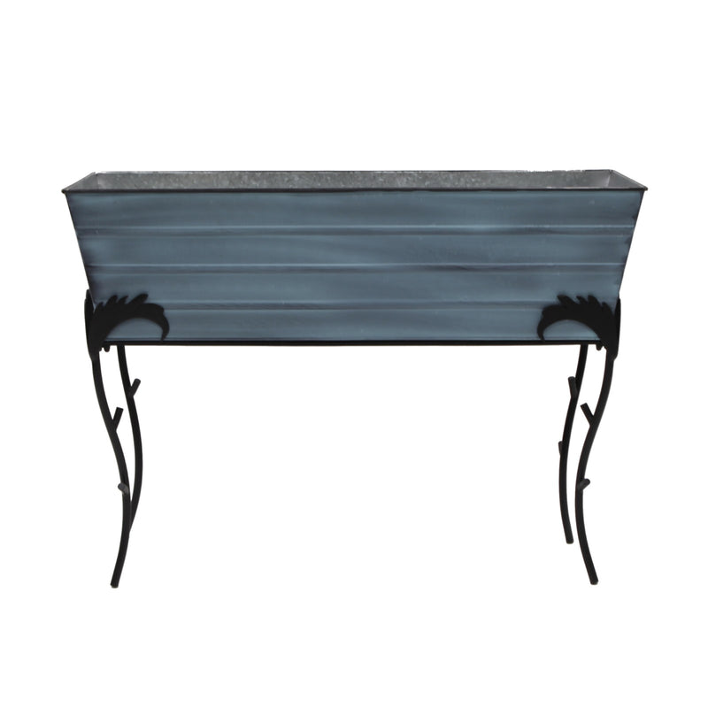 ACHLA Flora 35in Large Flower Box Stand | Nantucket Blue Galvanized Steel & Black Wrought Iron | Patio & Balcony Container Gardening | Model C-21NB-S3