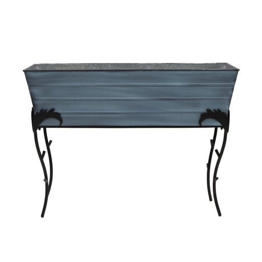 ACHLA Flora 35in Large Flower Box Stand | Nantucket Blue Galvanized Steel & Black Wrought Iron | Patio & Balcony Container Gardening | Model C-21NB-S3
