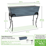 ACHLA Flora 35in Large Flower Box Stand | Nantucket Blue Galvanized Steel & Black Wrought Iron | Patio & Balcony Container Gardening | Model C-21NB-S3