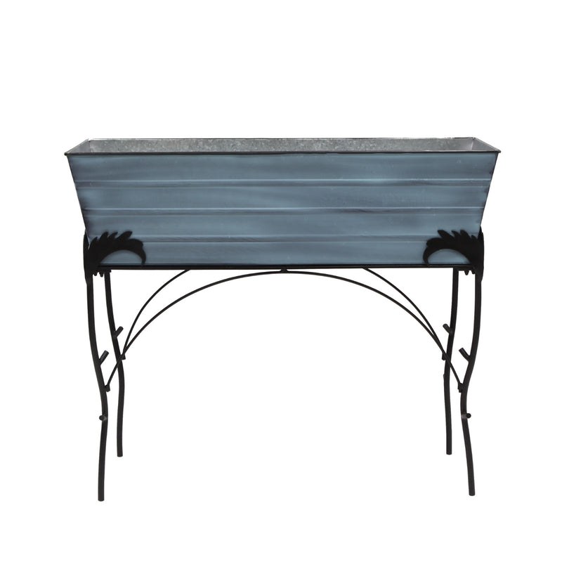 ACHLA Large 30in Flower Box Stand | Nantucket Blue Galvanized Steel and Black Wrought Iron | Patio & Balcony Container Gardening | Model C-21NB-S4