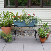 ACHLA Large 30in Flower Box Stand | Nantucket Blue Galvanized Steel and Black Wrought Iron | Patio & Balcony Container Gardening | Model C-21NB-S4