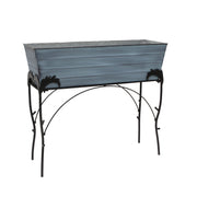 ACHLA Large 30in Flower Box Stand | Nantucket Blue Galvanized Steel and Black Wrought Iron | Patio & Balcony Container Gardening | Model C-21NB-S4