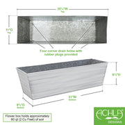 ACHLA Galvanized Steel Large Flower Box Planter | Cape Cod White Rolled Edge | Window Box & Balcony Container Garden | Model C-21W