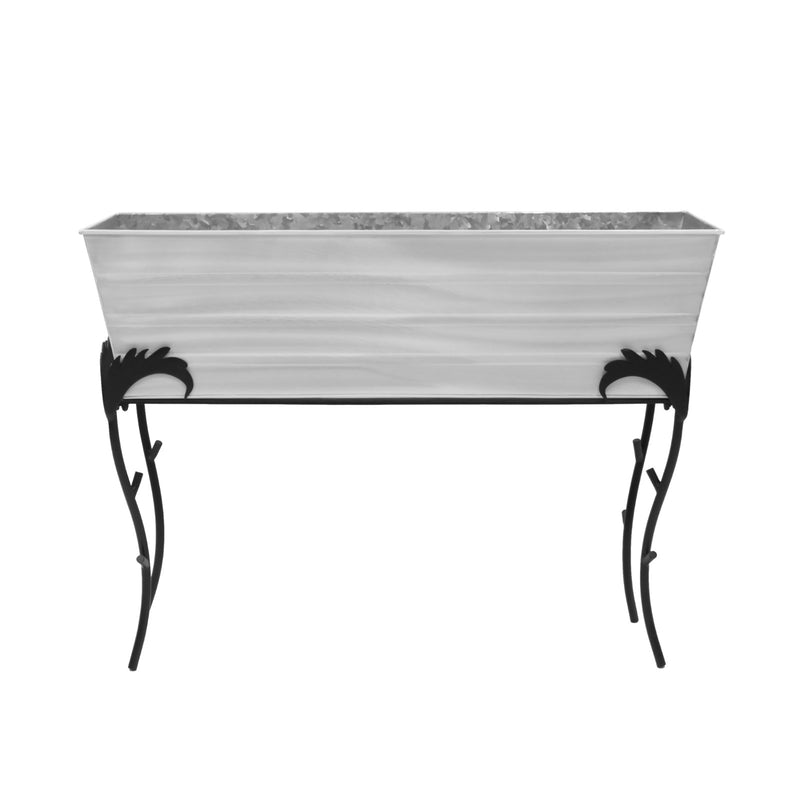 ACHLA Large 25in Flower Box Stand | Cape Cod White Galvanized Steel and Black Wrought Iron | Patio & Balcony Container Gardening | Model C-21W-S3
