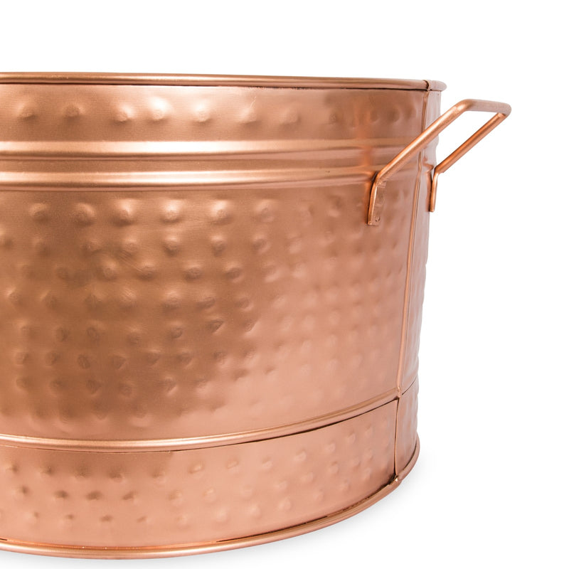 ACHLA Round Steel Tub 16in | Copper Plated Farmhouse Style | Wine Chiller & Log Holder | 16 x 16 x 11 in | Model C-50C