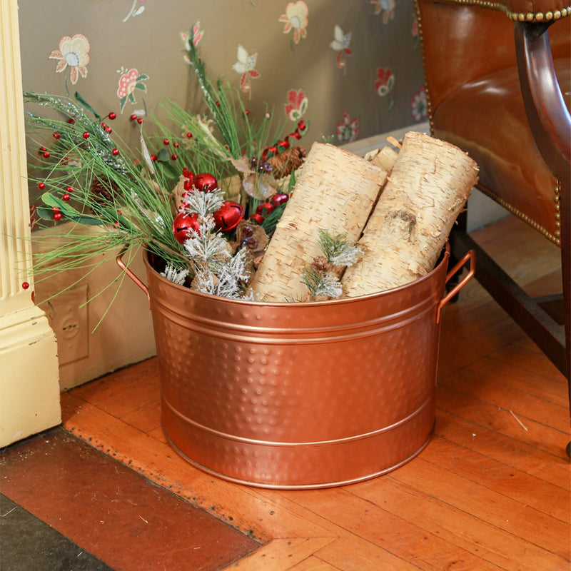 ACHLA Round Steel Tub 16in | Copper Plated Farmhouse Style | Wine Chiller & Log Holder | 16 x 16 x 11 in | Model C-50C