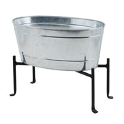 ACHLA Mini Oval Galvanized Tub with Folding Stand | Steel and Black Powdercoat Wrought Iron | Patio Beverage Chiller & Container | Model C-51M-S1