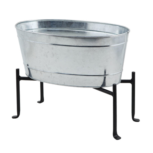ACHLA Mini Oval Galvanized Tub with Folding Stand | Steel and Black Powdercoat Wrought Iron | Patio Beverage Chiller & Container | Model C-51M-S1