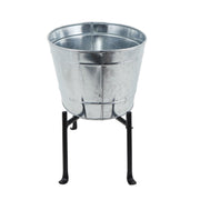 ACHLA Mini Oval Galvanized Tub with Folding Stand | Steel and Black Powdercoat Wrought Iron | Patio Beverage Chiller & Container | Model C-51M-S1