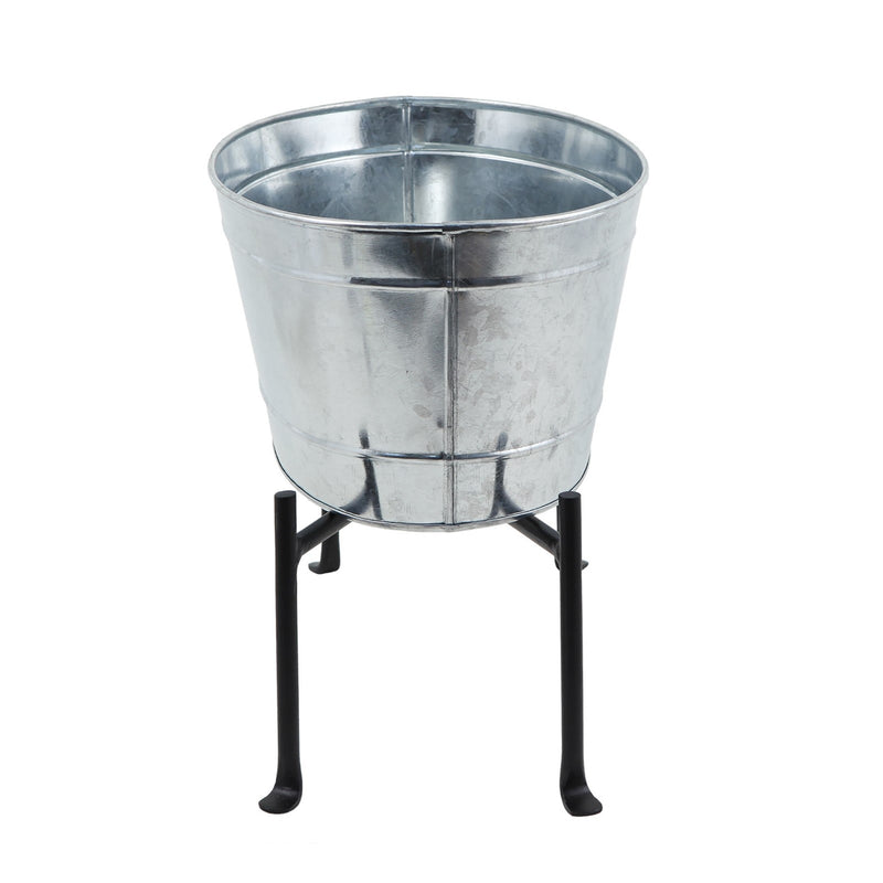 ACHLA Mini Oval Galvanized Tub with Folding Stand | Steel and Black Powdercoat Wrought Iron | Patio Beverage Chiller & Container | Model C-51M-S1