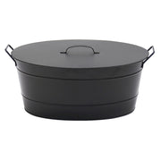 ACHLA Oval Tub with Lid | Black Powder-Coated Steel Farmhouse Log Bin | Fireplace Hearth & Wood Stove Storage | 21 x 15 x 9 in | Model C-51MC