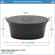 ACHLA Oval Tub with Lid | Black Powder-Coated Steel Farmhouse Log Bin | Fireplace Hearth & Wood Stove Storage | 21 x 15 x 9 in | Model C-51MC