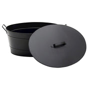 ACHLA Oval Tub with Lid | Black Powder-Coated Steel Farmhouse Log Bin | Fireplace Hearth & Wood Stove Storage | 21 x 15 x 9 in | Model C-51MC