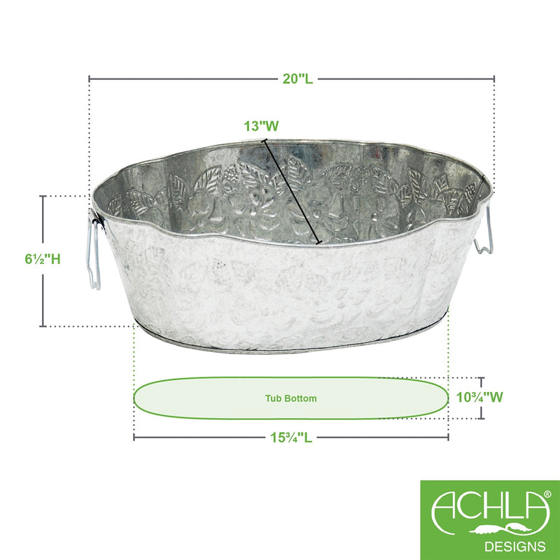 ACHLA Embossed Tub C-52 | Galvanized Steel Log Carrier | Fireplace & Hearth Wood Storage | 20 x 13 x 6.5 in | Model C-52