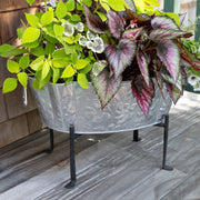 ACHLA Embossed Oval Tub with Folding Stand | Galvanized Steel and Black Wrought Iron | Patio & Garden Beverage Chiller & Planter | Model C-52-S1